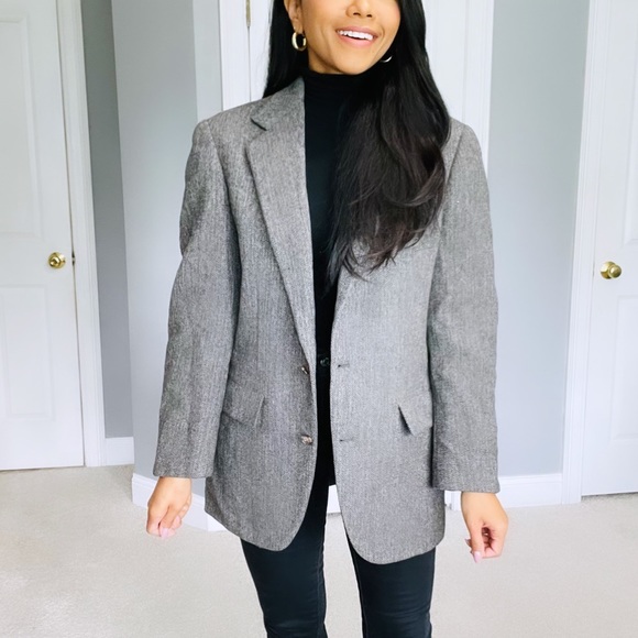 Vintage | Brown Grey 100% Wool Oversized Single Breasted Blazer - Picture 7 of 9